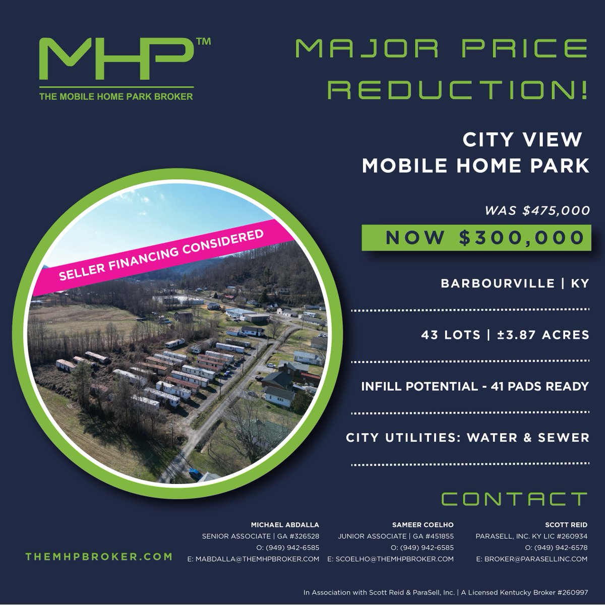themhpbroker's tweet photo. MAJOR PRICE REDUCTION! 🚨 City View MHP in Barbourville, KY features 43 pads on 3.87 acres with city water/sewer and flexible MH or RV zoning. With 41 pads ready for infill, this is a rare value-add opportunity with major upside. https://t.co/8gChHc1gNw https://t.co/E4j3CkJI88
