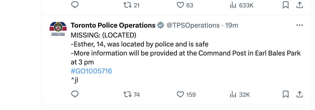 ebessner's tweet photo. 𝐁𝐑𝐄𝐀𝐊𝐈𝐍𝐆 𝐍𝐄𝐖𝐒: 𝐄𝐬𝐭𝐡𝐞𝐫 𝐡𝐚𝐬 𝐛𝐞𝐞𝐧 𝐥𝐨𝐜𝐚𝐭𝐞𝐝, 𝐬𝐚𝐟𝐞 𝐚𝐧𝐝 𝐬𝐨𝐮𝐧𝐝, 𝐓𝐨𝐫𝐨𝐧𝐭𝐨 𝐩𝐨𝐥𝐢𝐜𝐞 𝐣𝐮𝐬𝐭 𝐚𝐧𝐧𝐨𝐮𝐧𝐜𝐞𝐝. 𝐏𝐫𝐞𝐬𝐬 𝐜𝐨𝐧𝐟𝐞𝐫𝐞𝐧𝐜𝐞 𝐚𝐭 𝟑 𝐩.𝐦. 𝐄𝐓. @TPSOperations @TheCJN @Shomrimtoronto @Help_Find_Esti Our reporter is heading to the news conference.