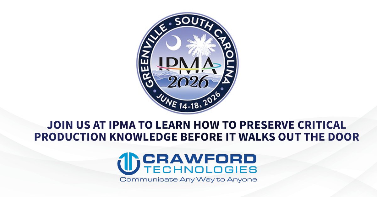 CrawfordTechInc's tweet photo. Nearly 80% of critical production knowledge lives in people—not systems. When that knowledge walks out the door, delays and rework follow.

At IPMA, see how CrawfordTech helps capture and structure knowledge to keep operations running smoothly and onboard teams faster. https://t.co/2L12P0jfjq