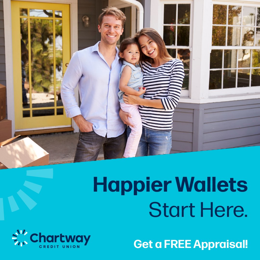 ChartwayFCU's tweet photo. 🏡 Your next home could come with fewer upfront costs.

For a limited time, Chartway mortgage solutions include $0 down payment options and up to $500 toward your appraisal. Take your next step with confidence. Life is better with a happier wallet!

Learn more: https://t.co/RLTilZoyJH

Terms and conditions apply. An Equal Housing Lender. NMLS ID 423149.

#HomeBuying #HappierWallet #AppraisalSavings