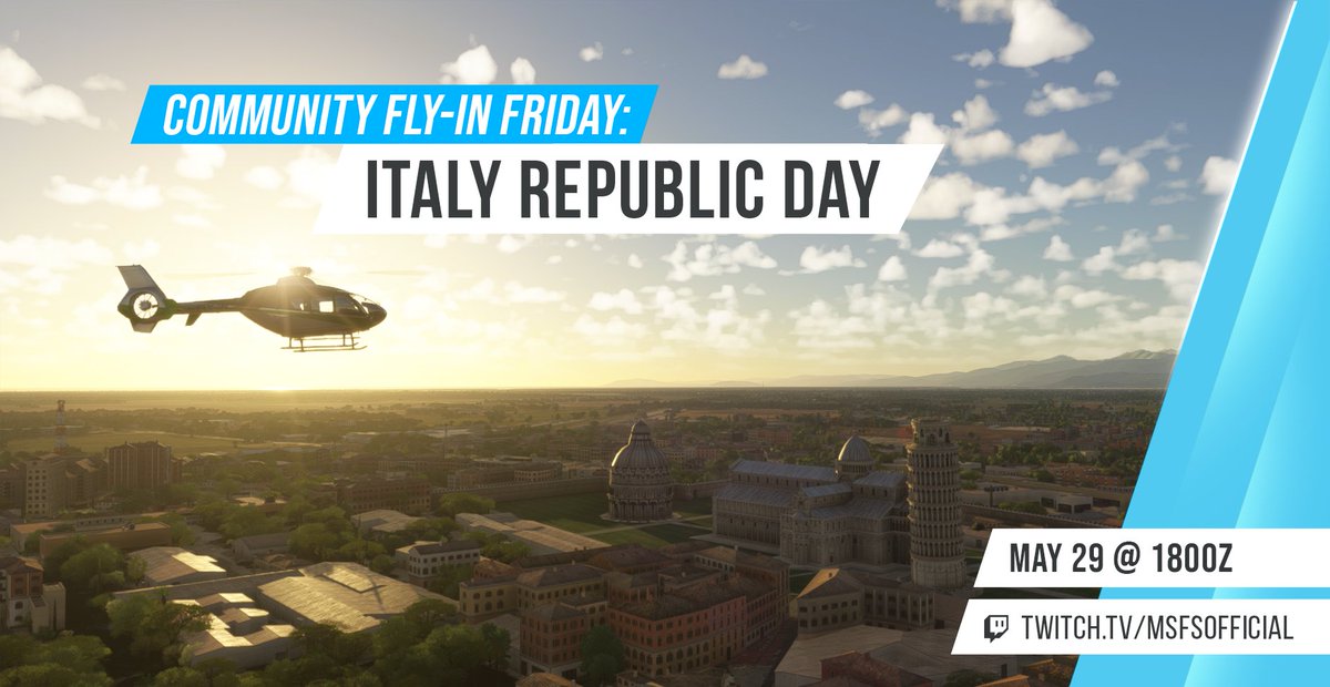 MSFSofficial's tweet photo. Next week is Italy's Republic Day (Festa della Repubblica) holiday, so our Community Fly-In Friday group flight this week will be a tour of some picturesque Italian locations. All are welcome to join!

Details:
🔗 https://t.co/di5fOsEEzH https://t.co/efvn52ypRo