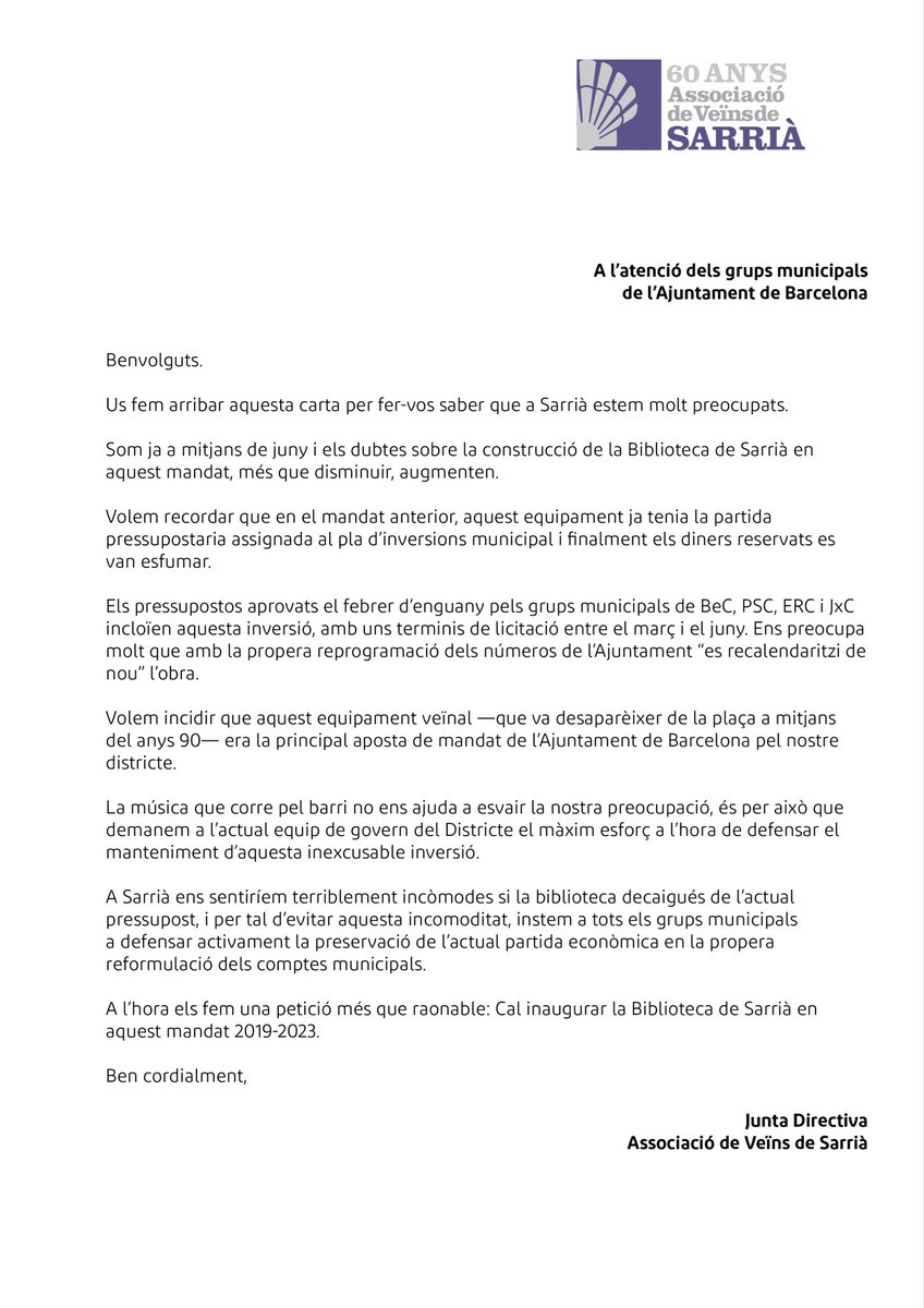 AVSarria's tweet photo. Avui anunciem que hem aconseguit que la Biblioteca J.V. Foix obri a l’agost, Nadal i Setmana Santa:

🏢 Varem evitar que aquest espai acabés en pisos.
🏛️ Varem impedir que fos només la seu del Districte.
📚 Ara recollint signatures i multiples reunions, tindrem refugi climàtic. https://t.co/ei6QOJRqTN