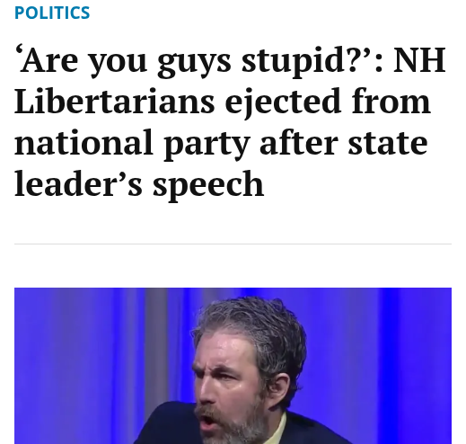 LPNH's tweet photo. The National Libertarian Party believes in "free speech"...

but not if you tell them harsh truths they need to hear https://t.co/NSYI1rx3wM