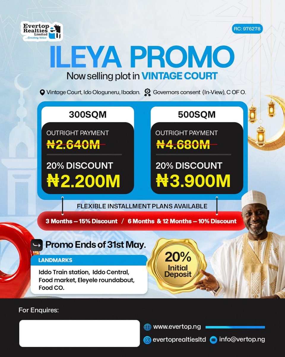 Udoh_Ani's tweet photo. Eid Mubarak from Evertop Realties Limited! 🌙✨

May this Eid El Kabir bring peace, prosperity, abundant blessings to you and your family. Thank you for trusting us with your real estate journey. We wish you joy, success, &amp; new beginnings in every season.
Happy Eid Celebration! https://t.co/zlenqmYq9Q