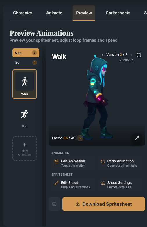 AutoSpriteio's tweet photo. Finally! A long-overdue update to the look and feel of our preview page ✨

Cleaner UI, better layout, and a much nicer place to review your sprites before downloading.

Try it now at https://t.co/ju7Lj0QPlH https://t.co/HA1qKCtiI8