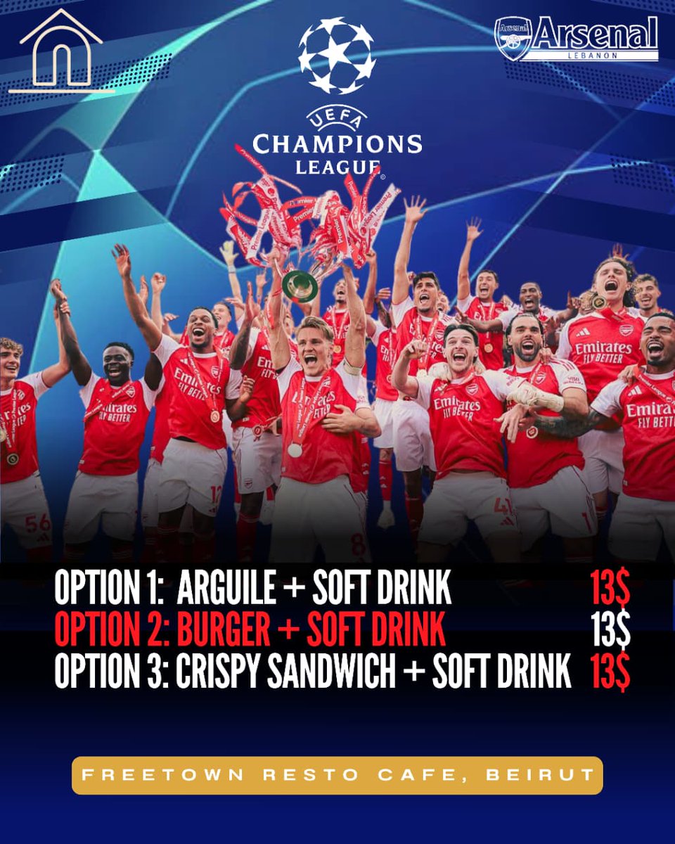 ArsenalLebanon's tweet photo. بعد نطرة ٢٠ سنة، رجعنا على نهائي أبطال أوروبا و السبت ناطرينكن لنحضر المباراة سوا.
لاقونا بكافيه Freetown عالجناح-بيروت عالساعة ٦:٣٠

خلونا نشوفكن يا مدفعجية! https://t.co/dsghcAW0LF