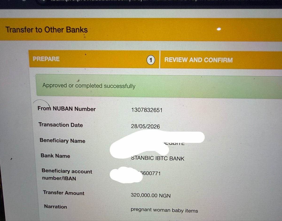 Rene_noire's tweet photo. N320,000 transferred for baby things. The hospital bill will be paid directly to the hospital. Thank you all so much. God bless you. https://t.co/Z6B6xhuIlA