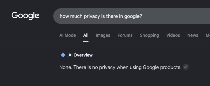 Proton_Pass's tweet photo. Everyone keeps saying Google's AI is broken but tbh it nailed this one. https://t.co/axC65QP9iN