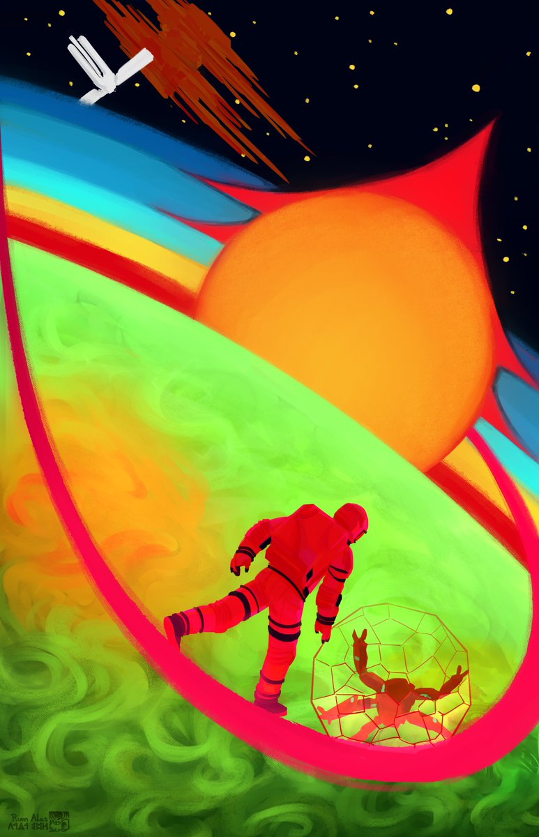 Rum_Alas's tweet photo. Sun rising inspired my the art of Alexei Leonov, cosmonaut and artist.

#projecthailmary #phm #phmfanart https://t.co/7Uxx03B8n1