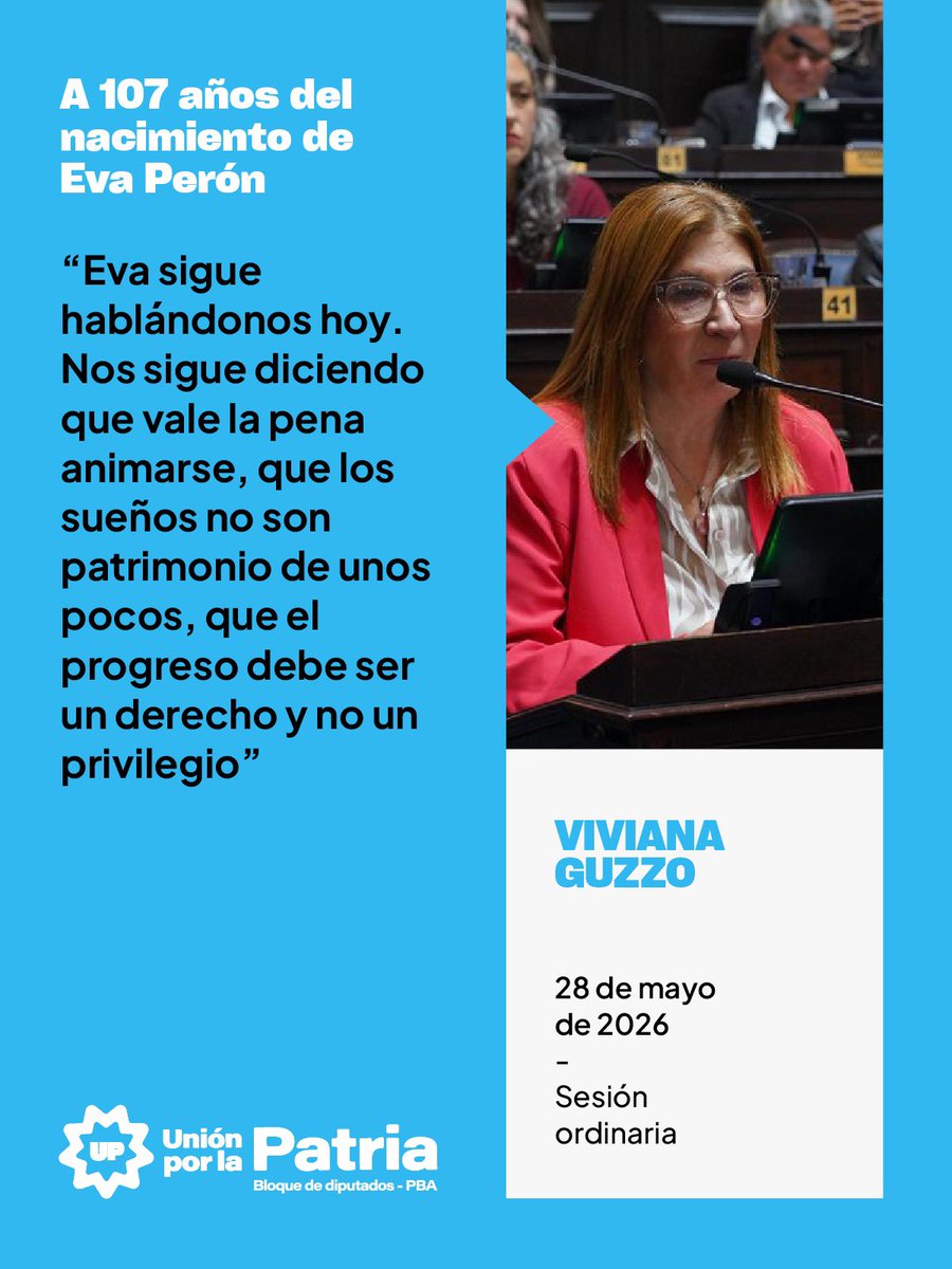 diputadosuxp_ba's tweet photo. 💬 » La diputada @guzzoviviana en homenaje al aniversario del nacimiento de Eva Perón. https://t.co/J1SFEhcwy4