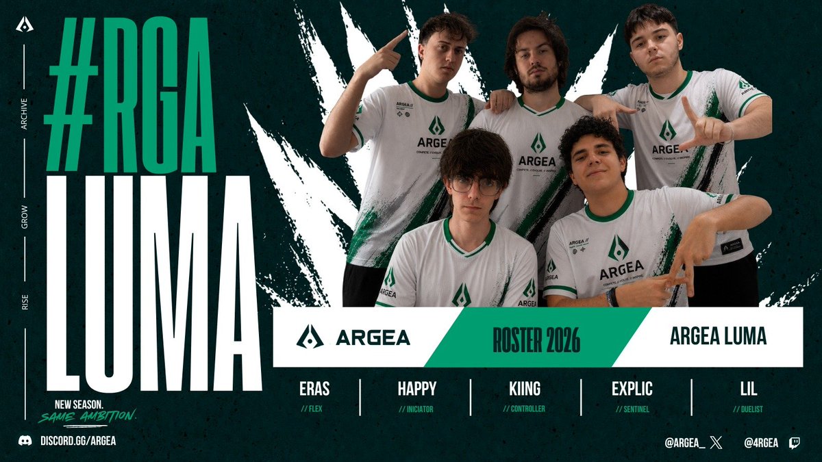 Argea_'s tweet photo. [#PRESENTACION - #VALORANT]   

Argea Luma ya es una realidad.
Hoy presentamos nuestro segundo roster de Valorant, que defenderá nuestros colores en las distintas competiciones.

🔰@EtyExplic 
🔰@KiiingFx 
🔰@HErikfa 
🔰@lapatatafelis 
🔰@er4ser_vlr 

🧠 @Ferri27H  
💼@Coooltyyy 
🌿@Estrellarg07

 #Argea
