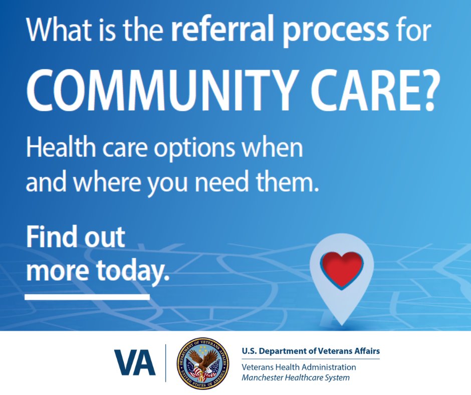 VAManchester's tweet photo. #Veterans, before you schedule an appointment with a non-VA provider in our community care network, you must get a referral. Your VA health care team must approve your care. To learn how to get community care referrals and schedule appointments click here: https://t.co/N9taEqkDII https://t.co/0Gj0iQ7HxT