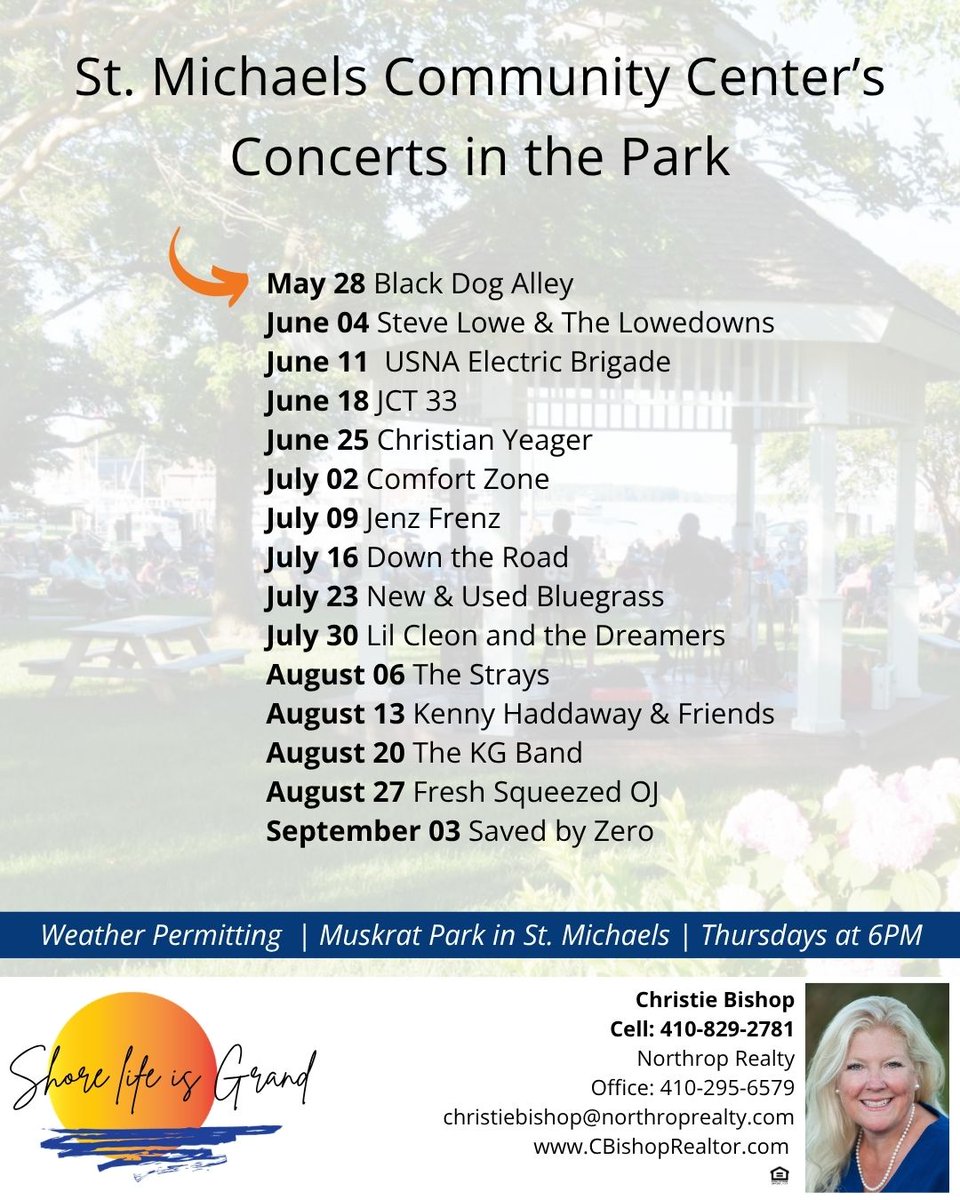 CBishopRealtor's tweet photo. Bring your chairs, blankets, family, friends, and even your leashed four-legged pals for an evening of great music and community vibes. 🎵🐾

Hope to see you there! 💙

https://t.co/QIvS5nGLtg 

#StMichaelsMD #ConcertsInThePark #EasternShoreLiving #LiveMusic #CommunityEvents https://t.co/3H0o2wpfuf