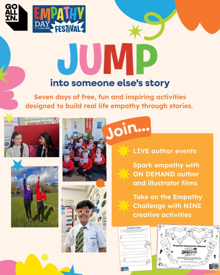 ImbobBond's tweet photo. Join the free Empathy Day Festival 4-11 June for some much needed joy, kindness and connection. Schools, libraries, bookshops, early years, community settings and families - ALL WELCOME 📚❤️ register for free access here: https://t.co/P6EqxmfdBV https://t.co/aZLIQWgqjJ