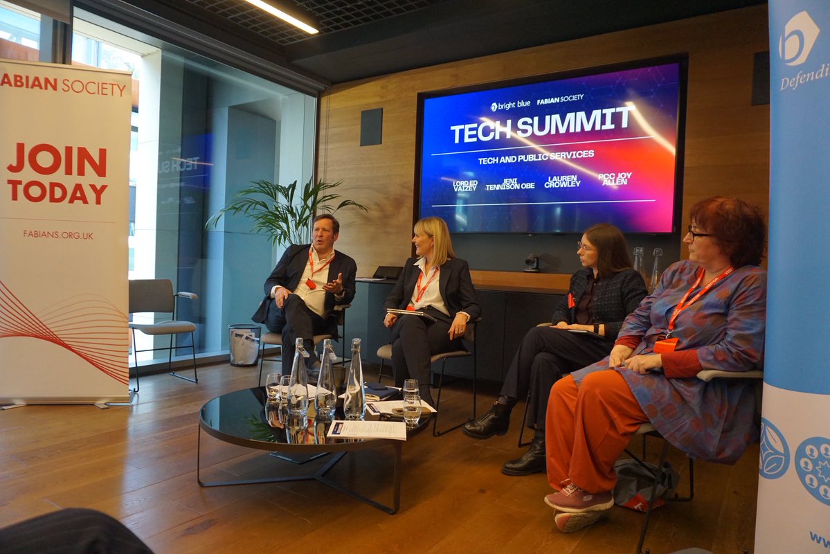 PccJoyAllen's tweet photo. Great to chair such an engaging and insightful panel discussion at the @fabiansociety @Joe_Dromey @WeAreBrightBlue  Summit alongside Lord Vaizey, Jena Tennison OBE and Lauren Crowley.

Hugely timely discussion on technology, AI, trust, leadership and the future of public service https://t.co/TeJZgGgb3V