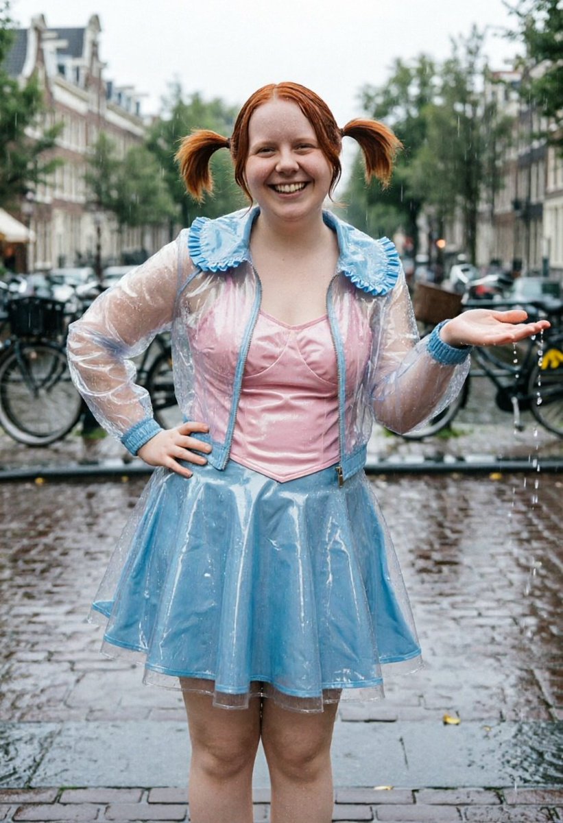 Lizzy1262629's tweet photo. Rainy days in Amsterdam just got a whole lot cuter ☔💖 
#RainyDay #TransparentPVC #ShinyRaincoat #PVCOutfit #Pigtails #Redhead #AmsterdamRain #WetLook #PublicTease #CurvyRedhead #ShinyGirl #FetishFashion #RainPlay #SeeThroughFashion  #OnlyFans #PlayfulGirl #StreetStyle https://t.co/Rf0WePgo9t