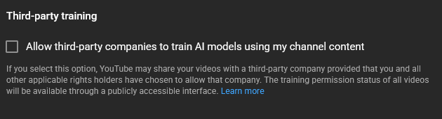 gg_rora's tweet photo. This is me telling anyone who creates content on YouTube to go immediately and turn off the new AI functions that allow YouTube to train your videos and turn off video remixing on each upload. They are now pushing a Remix function that works off of this. https://t.co/TYy7BZGElL
