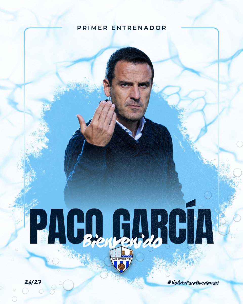 sanjaviercf's tweet photo. 𝙋𝘼𝘾𝙊 𝙂𝘼𝙍𝘾𝙄𝘼, 𝘽𝙄𝙀𝙉𝙑𝙀𝙉𝙄𝘿𝙊

✍️ Paco García se une al Mar Menor San Javier CF para la 26/27.

🪨 La piedra angular del proyecto en tercera RFEF, vuelve a San Javier para liderar al equipo de su pueblo.

#BienvenidoPaco
#VolverParaQuedarnos💙🤍 https://t.co/FVyG79UEPP