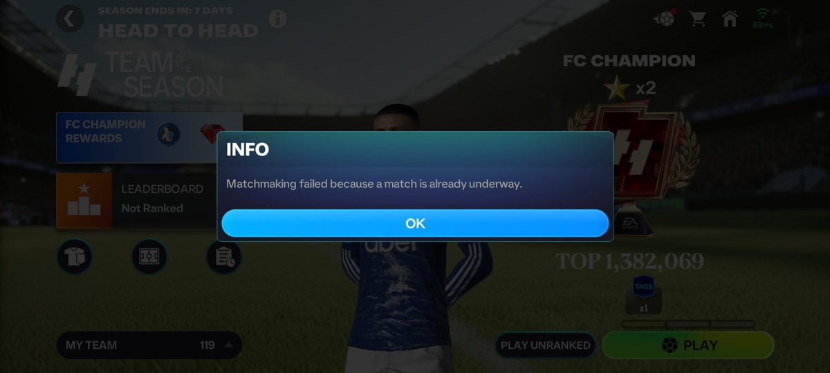 timokuah's tweet photo. @EASFCMOBILE How you guys manage to make the game worse still amazes me. I've gotten disconnected from a match for the third time now yet my internet is fine. Amd what frustrates me more is that the game is still going on and the opponent is winning. Fix your connection issues https://t.co/btGv3Fh3iW