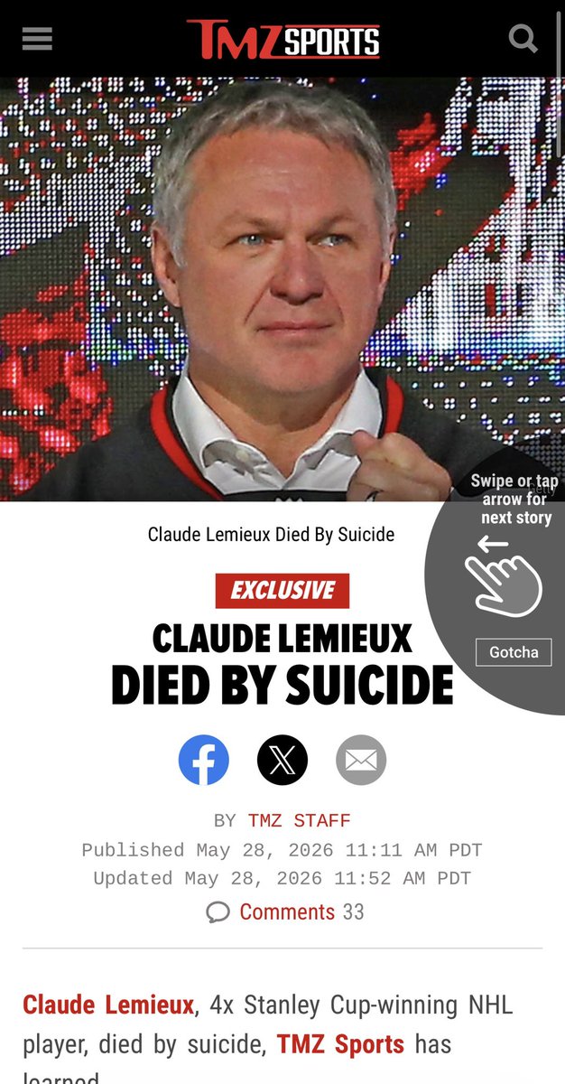dystoman's tweet photo. Claude Lemieux a été retrouvé par son fils vers 3 heures ce matin. La famille était inquiète qu’il n’ait pas regagné son domicile.  

Le fils de Claude s’est rendu à l’entreprise familiale et a trouvé son père dans un entrepôt à l’arrière. Lemieux est mort par suicide.  

Quelle nouvelle épouvantable. RIP.