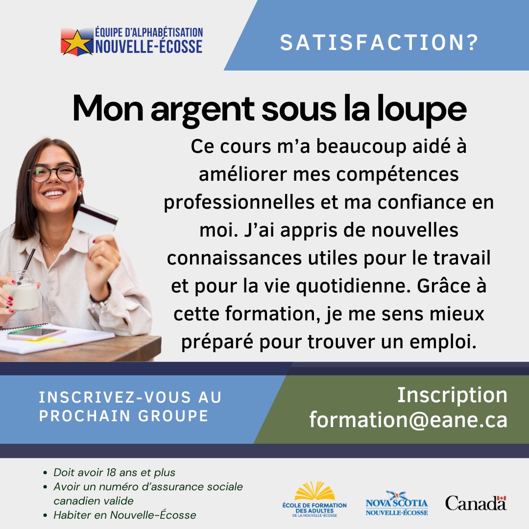 Equipedalpha's tweet photo. Formation Mon argent sous la loupe est utile?

Voici une satisfaction 😍

Inscrivez-vous au prochain groupe: formation@eane.ca https://t.co/AT5jOwNzzG