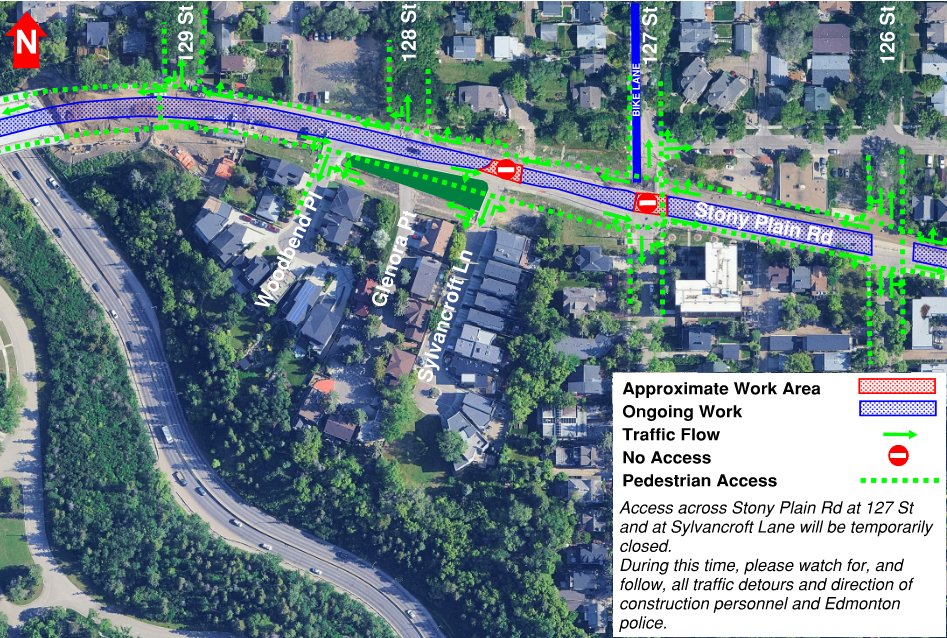 MarigoldTransit's tweet photo. Partial Access Closures on Stony Plain Road at 127 Street and Sylvancroft Lane.

On or around June 4, 2026, Marigold crews will begin ductbank and rail construction on Stony Plain Road near the intersections of Sylvancroft Lane and 127 Street.

More Info: https://t.co/NCMpJhfPF7 https://t.co/u18NwRejNp