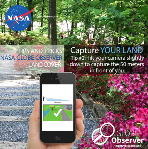 GLOBEProgram's tweet photo. #QuickGLOBETip for making GLOBE Land Cover observations!

What is the best way to take an effective Land Cover photo? Tip #2: Tilt your camera slightly down to capture the 50 meters in front of you.

Explore this page for more tips and resources: https://t.co/BUAcnFayDX https://t.co/LNqYG1o3OP