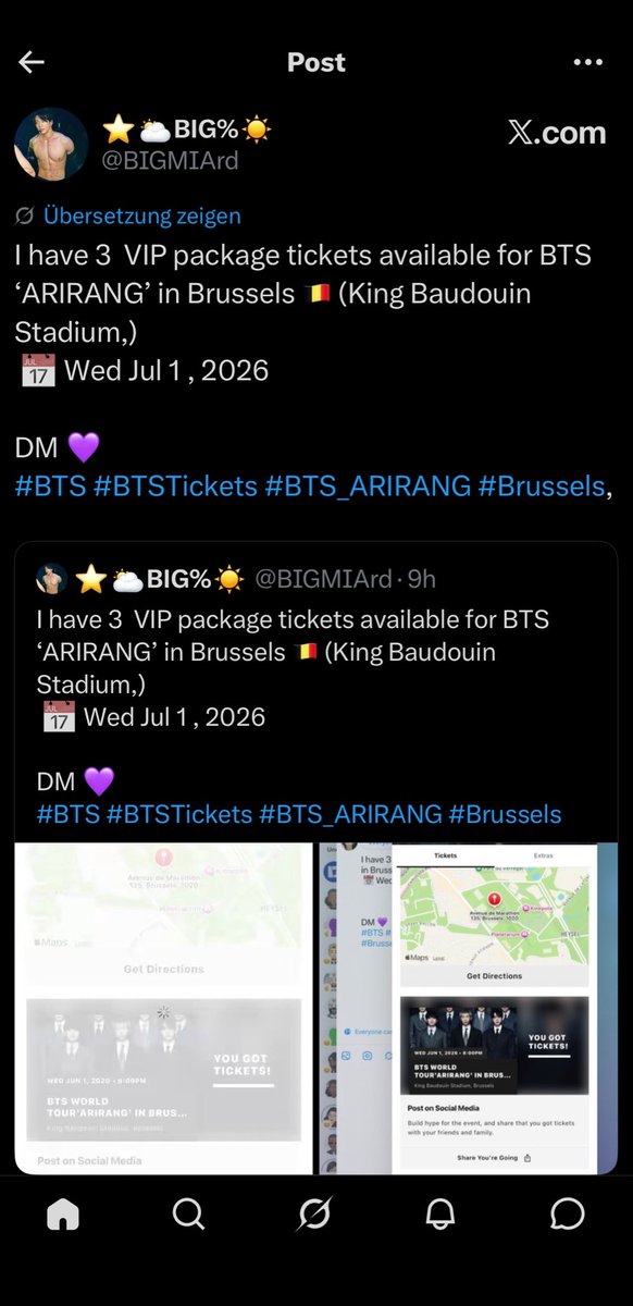 SarahHyunjin's tweet photo. 🚨SCAMMER Alert ‼️ 
Be careful by trusting that account @BIGMIArd its a scammer you will never receive any ticket!
Please be careful 
Now they try to sell VIP tickets for Brussels‼️
#BTS_ARİRANG #BTS #scammer #scam
#BTS #BTSTickets #BTS_ARIRANG #Brussels
https://t.co/8eKIHEmjlD https://t.co/qI1nMz4dig