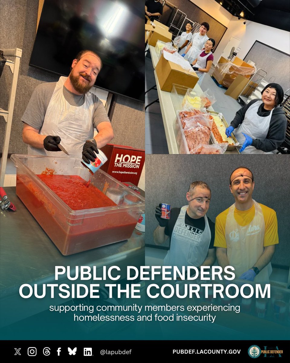 lapubdef's tweet photo. Public Defenders serving the community in and out of the courtroom! Our North Region public defenders recently volunteered at Hope the Mission, where they spent a Saturday morning meal-prepping and supporting community members experiencing homelessness and food insecurity. https://t.co/NfpGAZYA9Z