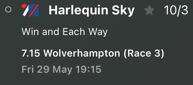 EarlyBirdBets_'s tweet photo. 🚨 FREE Value Bet of the Day! 🚨
🏇3 Harlequin Sky @ 10/3 win (Wolverhampton 19:15) on Bet365
Don’t miss out! Bet now and don’t take a shorter price! 💰
#EarlyBirdBets #FreeTip #bettingtips https://t.co/acymQo9nAw
