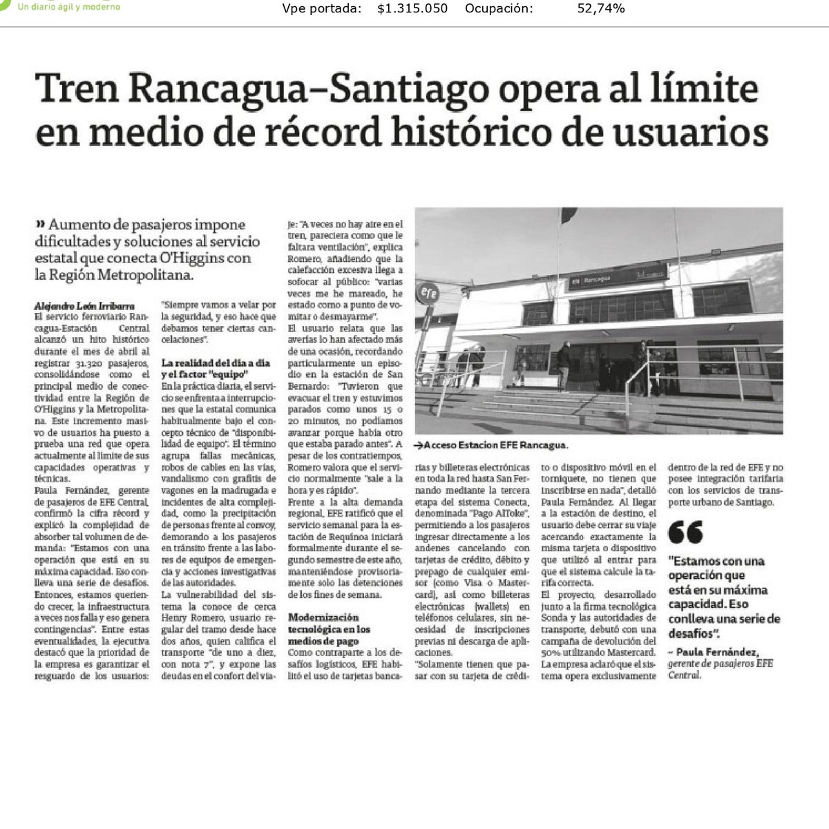SebaCruzadoUC's tweet photo. A propósito de vivir en la periferia, tampoco tener tren es la panacea, ya que igual que las calles y carreteras,  se congestiona cuando aumenta mucho la demanda. Ese es el caso del tren Santiago - Rancagua, que opera al límite y necesita ampliar andenes para poner trenes dobles https://t.co/peqJqmEH9r