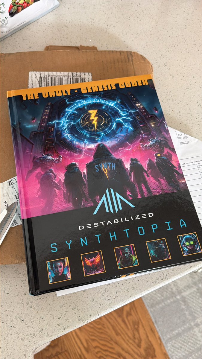 hupac11's tweet photo. This just happened. #crofam 

In the long and growing illustrious history of Synthtopia, was there ever such generosity 🔥
I just received this wonderful book containing all the splendor of Synthtopia. @cryptocomnft 

A world from the beginning, I want to be apart of, and yes at times, live in.

Thank you to the entire @synthtopiaworld team for this gorgeous book. 

Message received. Signal loud and clear @qvantvmworld ⚡️