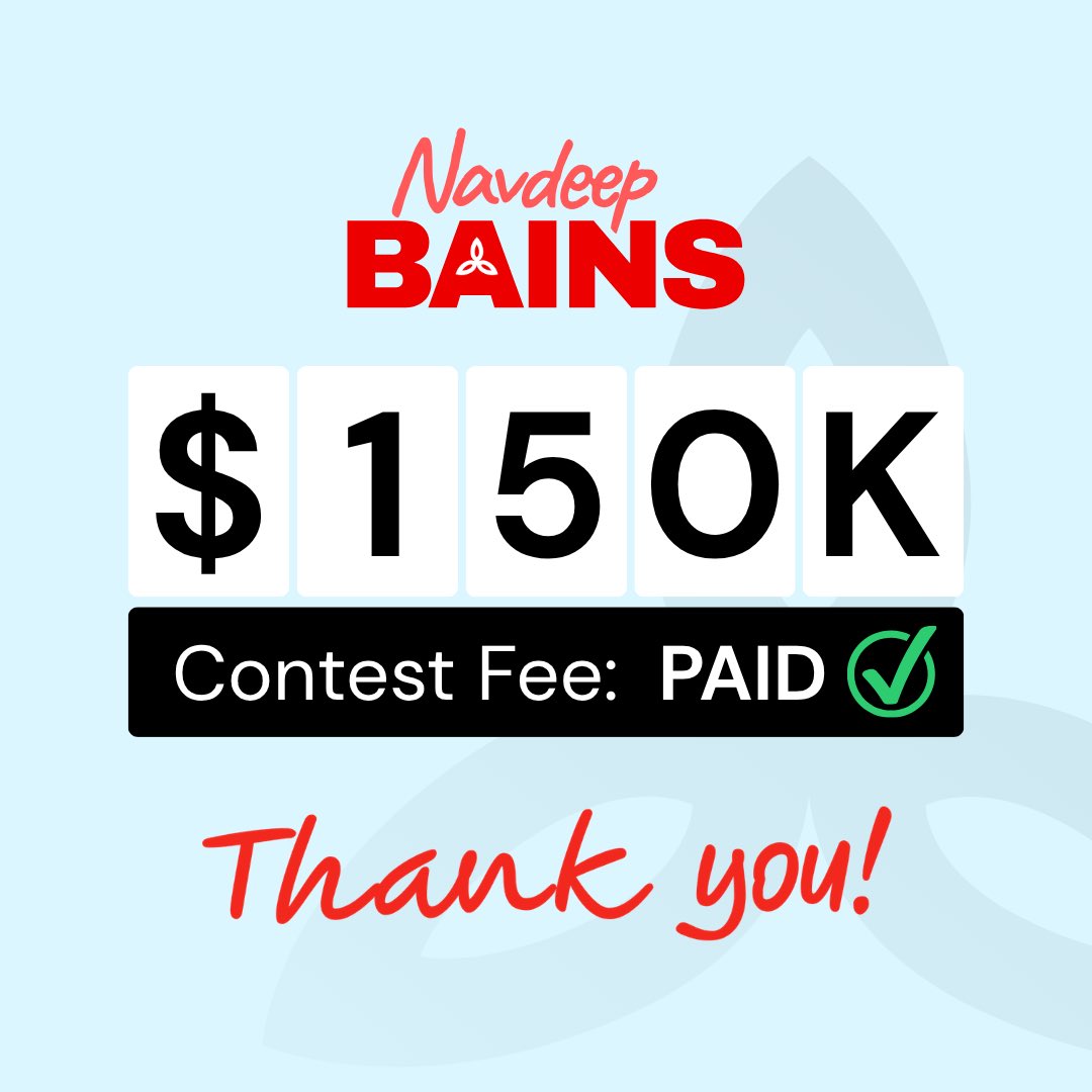 BainsHQ's tweet photo. Thanks to your generous contributions, @NavdeepSBains has officially submitted the required Leadership Contest Fee. He’s in! 

If you believe in an Ontario where opportunity is a possibility again, we need you.

Join us and chip in today. 

https://t.co/Ce70iGL72l https://t.co/5D7SByB93D