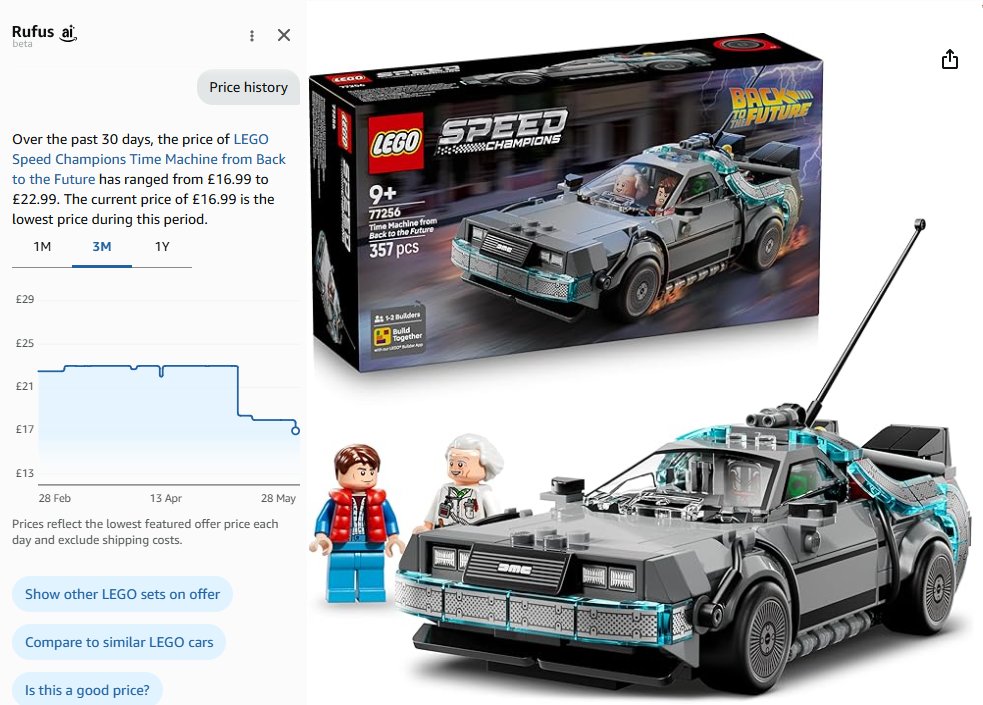 BricksDealsUK's tweet photo. Investors! Will this go lower or worth picking up 3?⬇️LEGO Speed Champions Time Machine from Back to the Future 77256 RRP £22.99 NOW £16.99 https://t.co/X82povRkr7 #ad https://t.co/F9SYC97wDk
