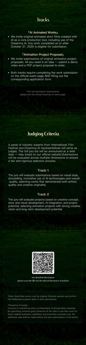 dreamina_ai's tweet photo. Rewards upgraded. Your spot at Annecy International Animation Film Festival awaits

@ Annecy International Animation Film Festival: The Dreamina AI International Animation Summit open call for AI Animated Film and Project Proposal is still open. The event features a total prize pool of €40,000, with winning creators and selected works receiving sponsored flights and accommodation to attend Annecy in person, participate in screenings, and engage with the international animation industry.

We've heard from many creators. This time, we want to make room for more.
We're adding 30 Finalist Awards — each selected work or project will receive 30,000 Dreamina AI Credits — and extending the submission deadline to June 2, 2026.

Here's what you need to know:
· You don't have to start from scratch. The AI Animation Works track accepts work completed on or after October 31, 2025.
· Dreamina AI should be part of the workflow. Works must primarily utilize AI tools for creation, including use of the Dreamina AI platform.
· We accept creative ideas. The Animation Project track : a demo or a creative proposal counts as a valid submission.
· Both tracks require submission form. Submit your work on the official website and complete the corresponding track submission form.

Dreamina AI looks forward to joining hands with more creators to bring the defining visual language of this era onto the world stage.

For detailed information, please visit the official Dreamina AI website.

#DreaminaAI #DreaminaatAnnecy #DreaminaContest #DreaminaOcto #DreaminaSeedance2 #DreaminaOctoVibeCreate