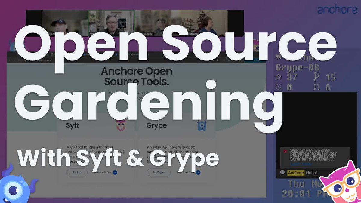 GrypeProject's tweet photo. We're LIVE! Join the Anchore Open Source team now to discuss Syft, Grype, and the latest in #OpenSourceSecurity. Ask your questions! https://t.co/eF8RoGugxU https://t.co/fSQlkPks8B