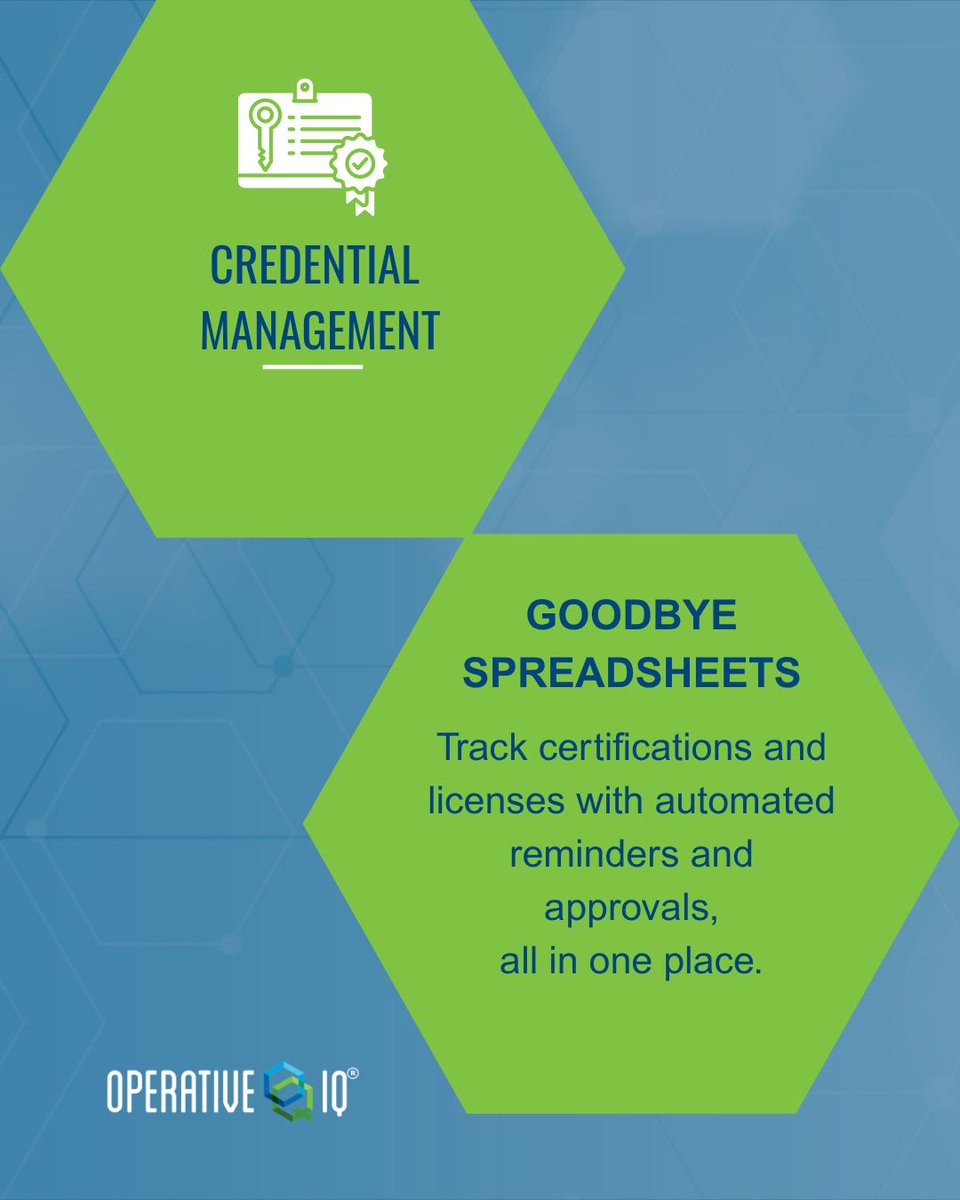 OperativeIQ's tweet photo. Your team’s credentials are too important for manual tracking.

Coming soon: Credential Management for Operative IQ, helping agencies automate certification tracking, simplify approvals, and stay ahead of expirations before they become staffing problems.

Because operational readiness starts with knowing your people are qualified and shift-ready.

Be the first to know when it launches: https://t.co/usZQKSmlXn