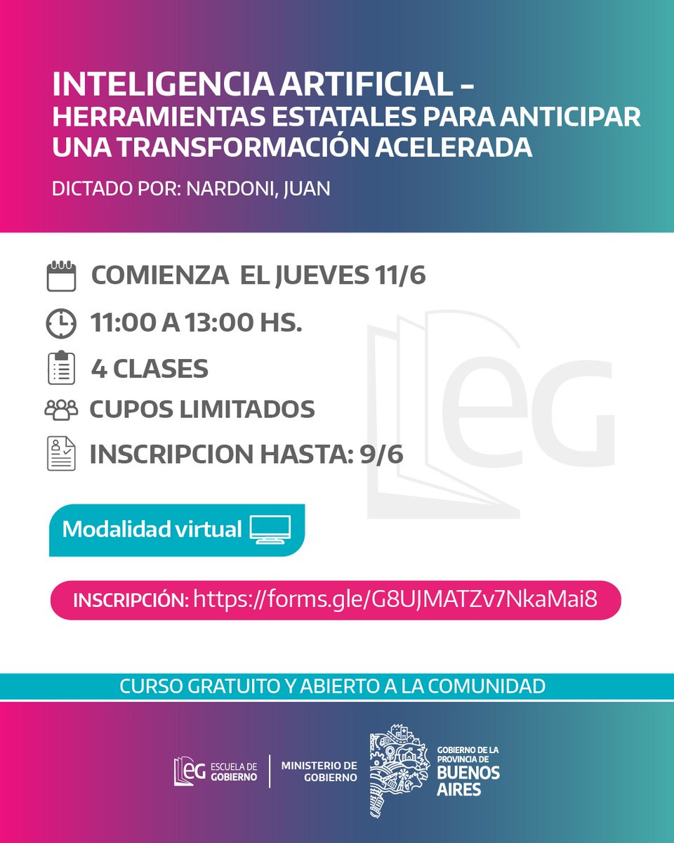 MIGobiernoPBA's tweet photo. Desde la Escuela de Gobierno de la Provincia de Buenos Aires compartimos con ustedes las nuevas propuestas formativas que tenemos disponibles.

Para más información, consultá nuestra web: https://t.co/gXwdxgjLT8 https://t.co/Fn546AjWzt