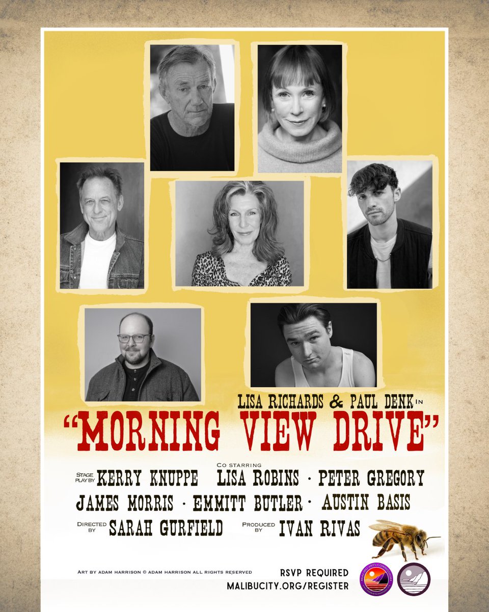 MalibuCSD's tweet photo. 🛞📜"MORNING VIEW DRIVE." - A stage reading of Morning View Drive, presented at the Malibu Civic Theater on Saturday, May 30, at 6 PM. RSVP is required online at https://t.co/QOmGp4JVYw. #MalibuCSD #MalibuArtsCommission #MalibuCivicTheater #MorningViewDrive26 #StageReading https://t.co/98egkgCw7l