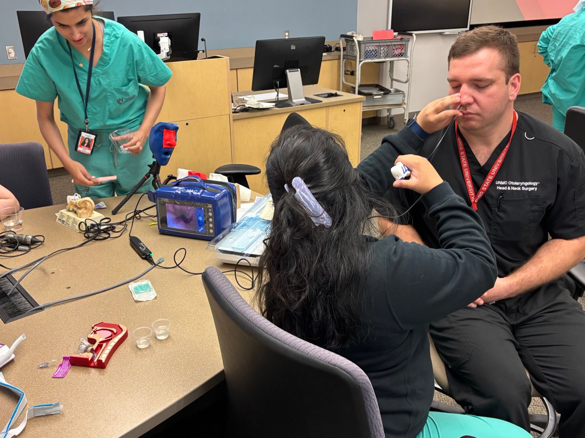 EntUnmc's tweet photo. Our team loved introducing Benson High students to the field of ENT! 
Students learned trach basics and got an up-close look at the larynx and voicing with flexible laryngoscope demonstrations led by our residents. 

#UNMCENT https://t.co/bhP6kC1NZt