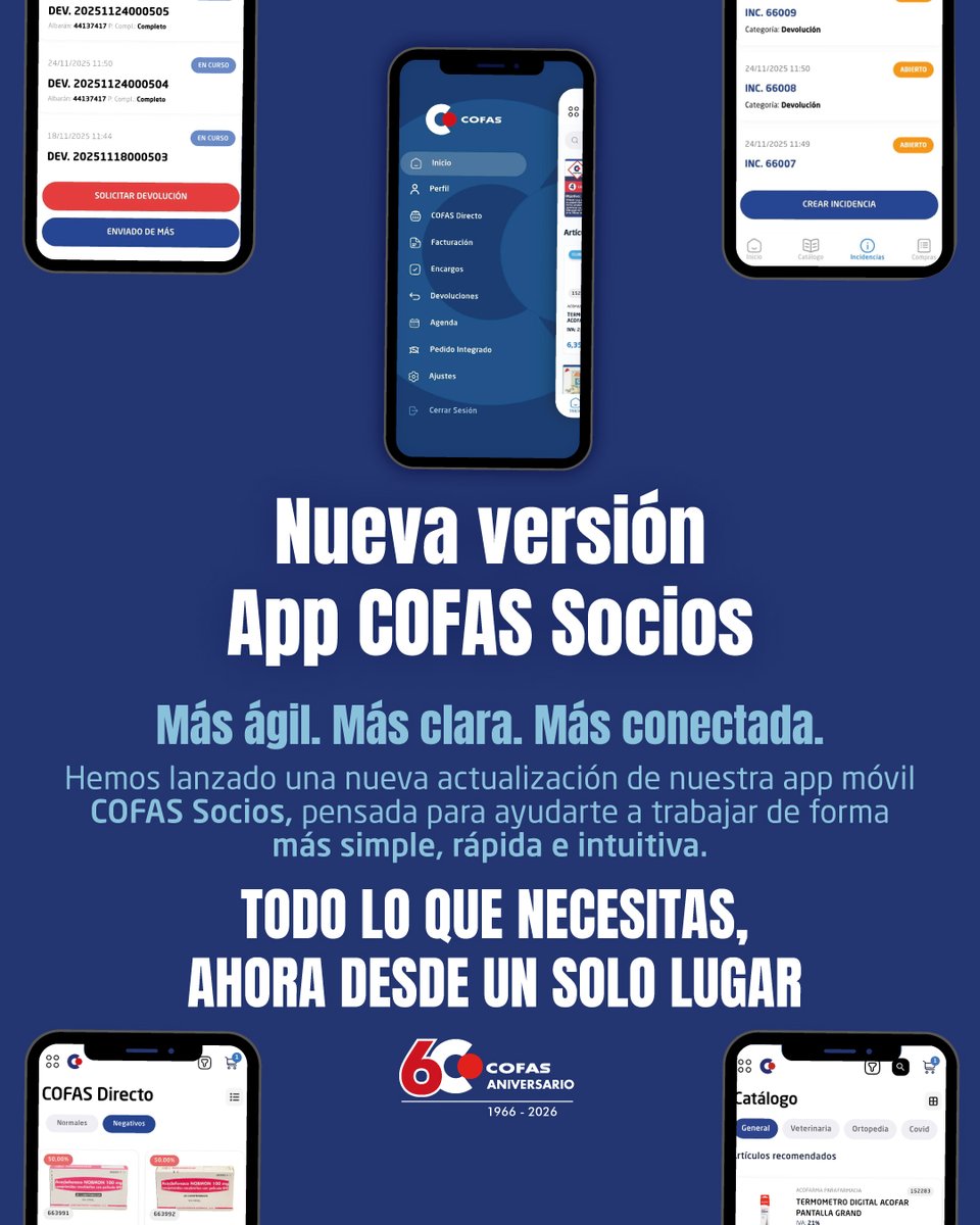 iCOFAS's tweet photo. APP COFAS SOCIOS 📱
Más ágil ⚡ Más clara 👁️ Más conectada 🌐

Actualiza ya la app móvil COFAS Socios y accede de forma más rápida e intuitiva a todo lo que necesitas en tu día a día.
📲 Descárgala desde el enlace de nuestra bio.

#tufarmaciaempiezaentucooperativa https://t.co/6VcTCOIpGe