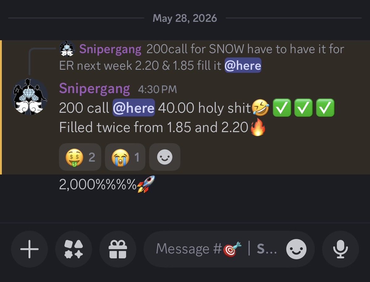 TopChartTrading's tweet photo. $SNOW WOW WE KILLED IT!!
2,000% Winner🔥🎉🎉
Called this one for two weeks already https://t.co/VLacFIs5kQ
