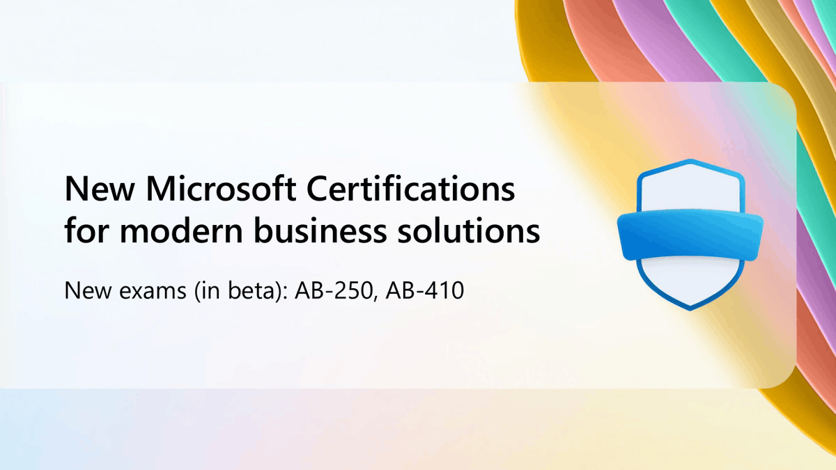MicrosoftLearn's tweet photo. From intelligent apps to always-on service, build the solutions modern businesses need.
Two new Microsoft Certification exams (beta) help you prove your skills:
🔹 AB-410 — Create intelligent applications with Power Platform
🔹 AB-250 — Deliver modern contact center experiences in Dynamics 365
🎓 First 300 candidates per exam can get 80% off
Get started:
🔗 AB-410: https://t.co/OqmmvoZHCp
🔗 AB-250: https://t.co/B3KVoNHujo