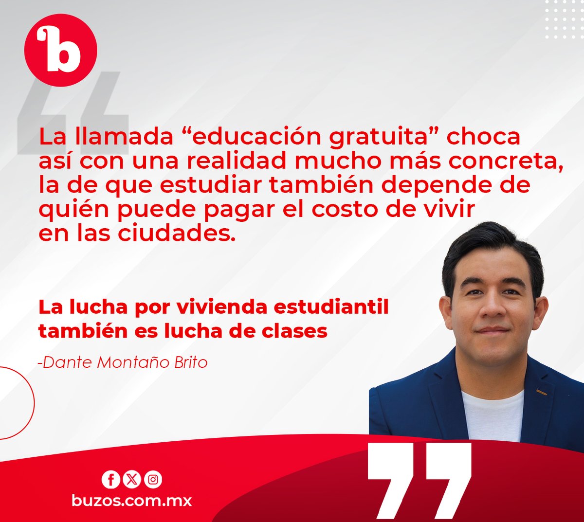 BuzosNoticias's tweet photo. #Opinión | La lucha por vivienda estudiantil también es lucha de clases 🖊️

"Estudiar también depende de quién puede pagar el costo de vivir en las ciudades". Por @dantembrito1 ✍️🏻
📎https://t.co/JJ6ZJHcinN https://t.co/naESSdZF6t