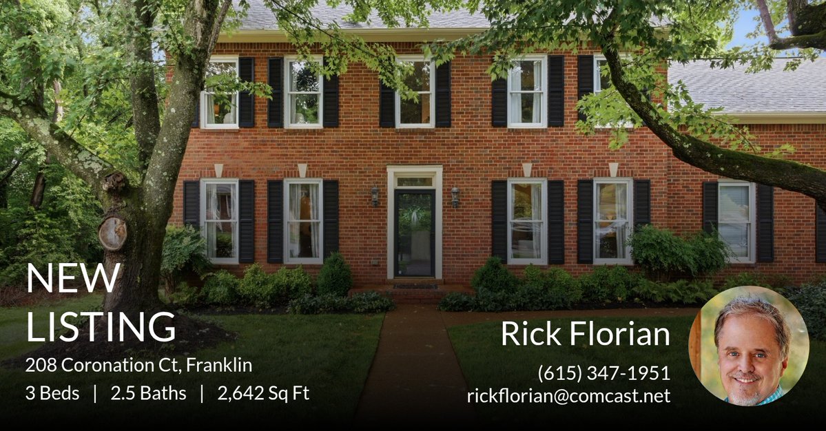 RickFlorian's tweet photo. 📍 New Listing 📍 Take a look at this fantastic new property that just hit the market located at 208 Coronation Ct in Franklin. Reach out here or at (615) 347-1951 for more information!

Listed by Nina Cooper https://t.co/ZtOH1LbyQK https://t.co/beB5WtqvXf