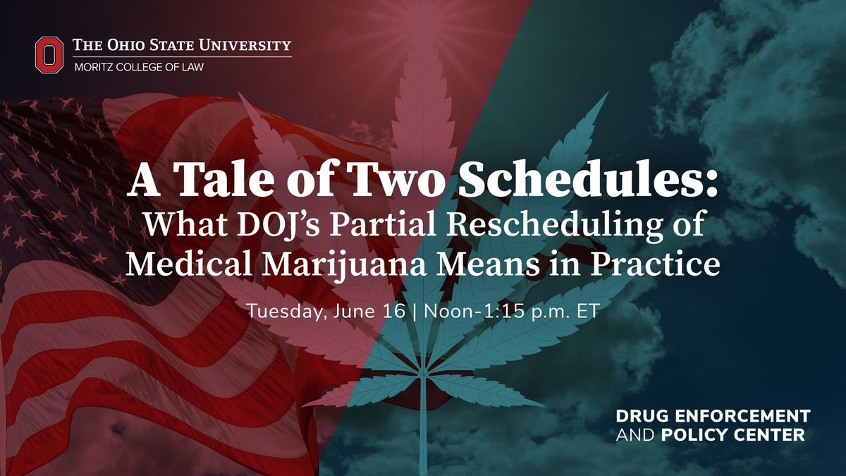 OSULawDEPC's tweet photo. Do you have specific questions about federal #marijuana #rescheduling? Share them with us when you register to join DEPC June 16: https://t.co/0WV6TNTl4P 

Our expert panelists will discuss rescheduling and what it does—and does not—change across the #cannabis landscape. https://t.co/QmWDanGtNQ
