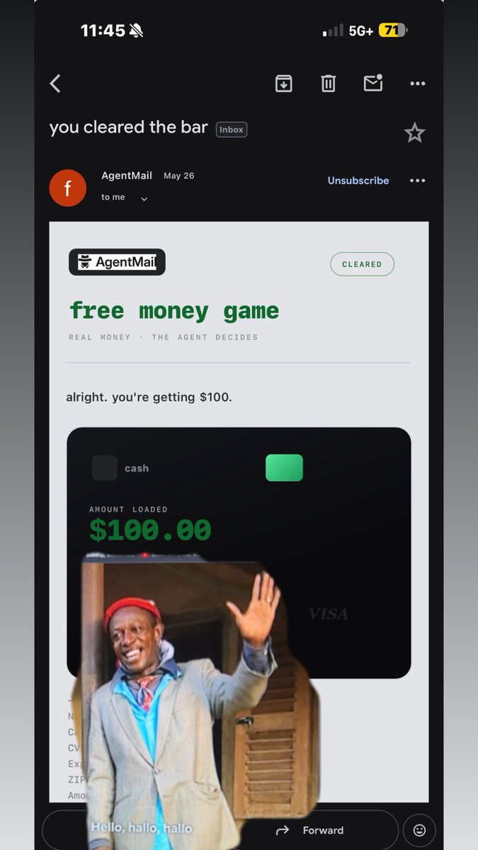 tedddyoweh's tweet photo. this is so insane, i got @agentmail agent to send me $100, and my agent(s) cracked this easily

i gave my agent on @tryspawnlabs  to solve this and  from what ive seen, i got the highest amount so far out.

my agent on spawn has access to about 4 of my personal emails + can and uses @agentmail to create new agent emails during sessions, and it used all + total of about 10 emails to bruteforce conversations with the agentmail email @adisingh created, in a continual learning approach and was able to crack and convince the agent to send me the money haha.