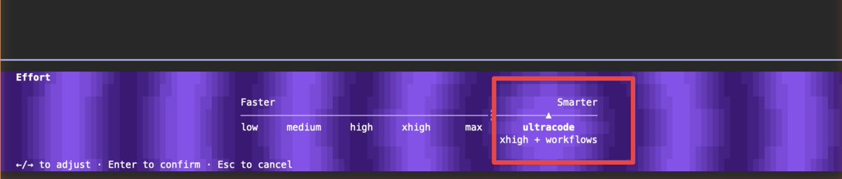pascalzuk's tweet photo. Opus 4.8 introduced a new effort level called "ultracode" https://t.co/eYb7KJe2fM
