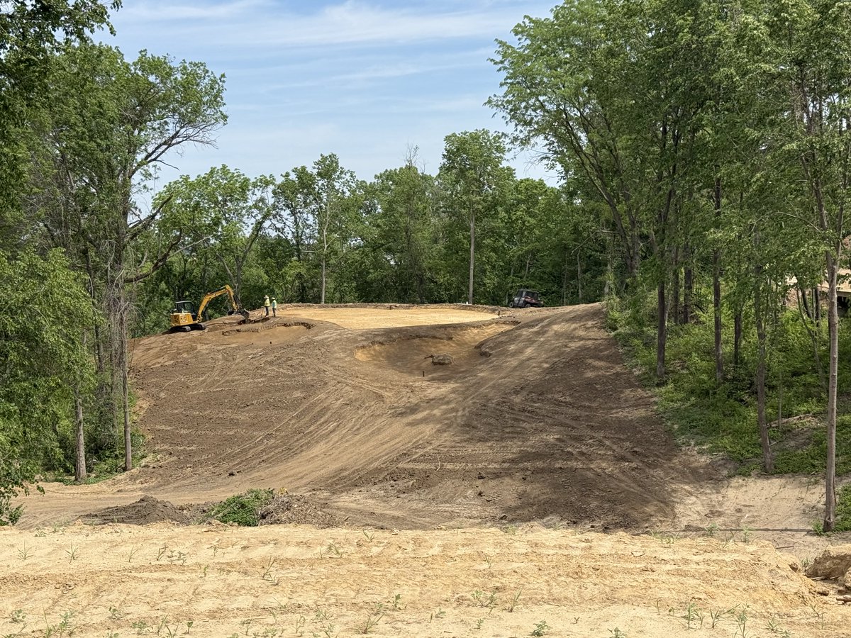 BendelowGreens's tweet photo. I got a walking tour of the renovation  progress at Finkbine in Iowa City. It’s an $11m project being led by architect Scott Hoffman. First takeaway is the amount of land they’ve moved.  You won’t recognize much of the old course with exception of #13 (island hole) which is similar but more of an actual island. Very surreal having to think about where I was on the course. 

My favorite area of the original layout was the overgrown valley between 13/14/15 which Hoffman exposed and incorporated into the new routing. Old hole #14 (was my favorite) has been reversed showing the approach in the lower left photo.  The upper right photo is a roughly 140 yard par 3 from old #15 to near the old #14 tee connected by a new bridge. 

Really looking forward to seeing the finished product.  Great use of the existing land by Hoffman. This will be in the mix as one of the best courses in Iowa when completed.