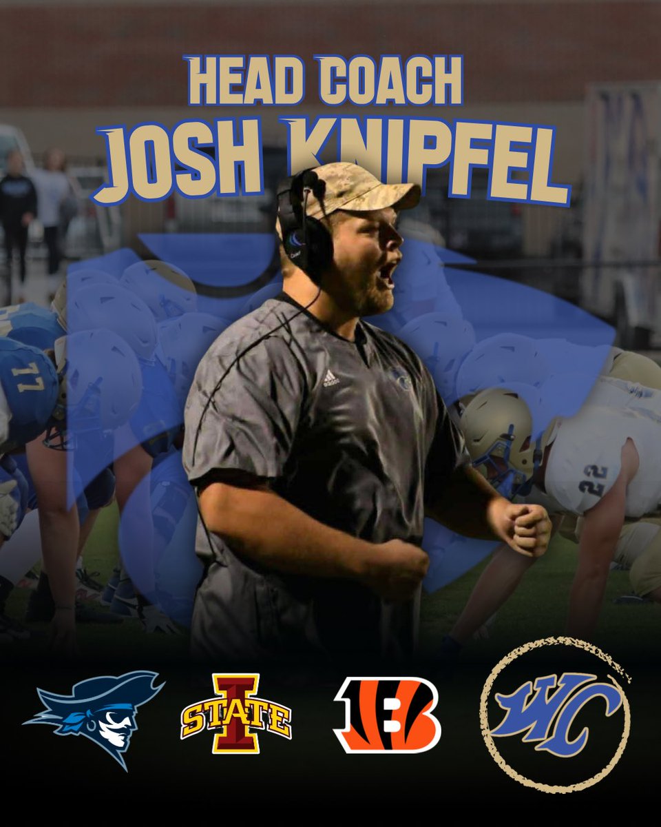 Dub_C_Football's tweet photo. We are excited to announce @JoshKnipfel as our next head coach! 

Coach K has been a huge part of building this program over the last 3 years as our OL coach, DE coach, and head strength &amp; conditioning coach.

We’re excited for the future of Wildcats football under Coach K! https://t.co/Sgce0ASw70